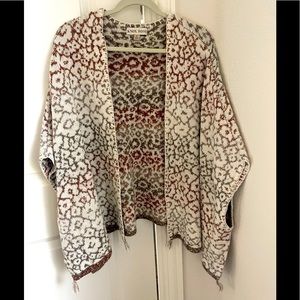 KNOX ROSE Floral Jacquard Leopard Open Cardigan Poncho Sweater